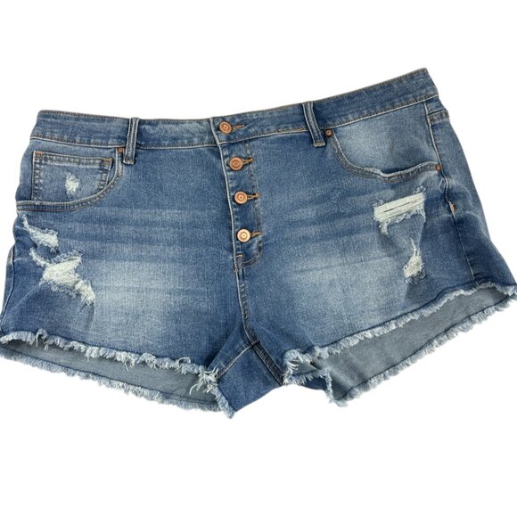 No Boundaries Denim Shorts Size 21W Distressed Button Fly Frayed Hem Jean Cutoff - Picture 1 of 8